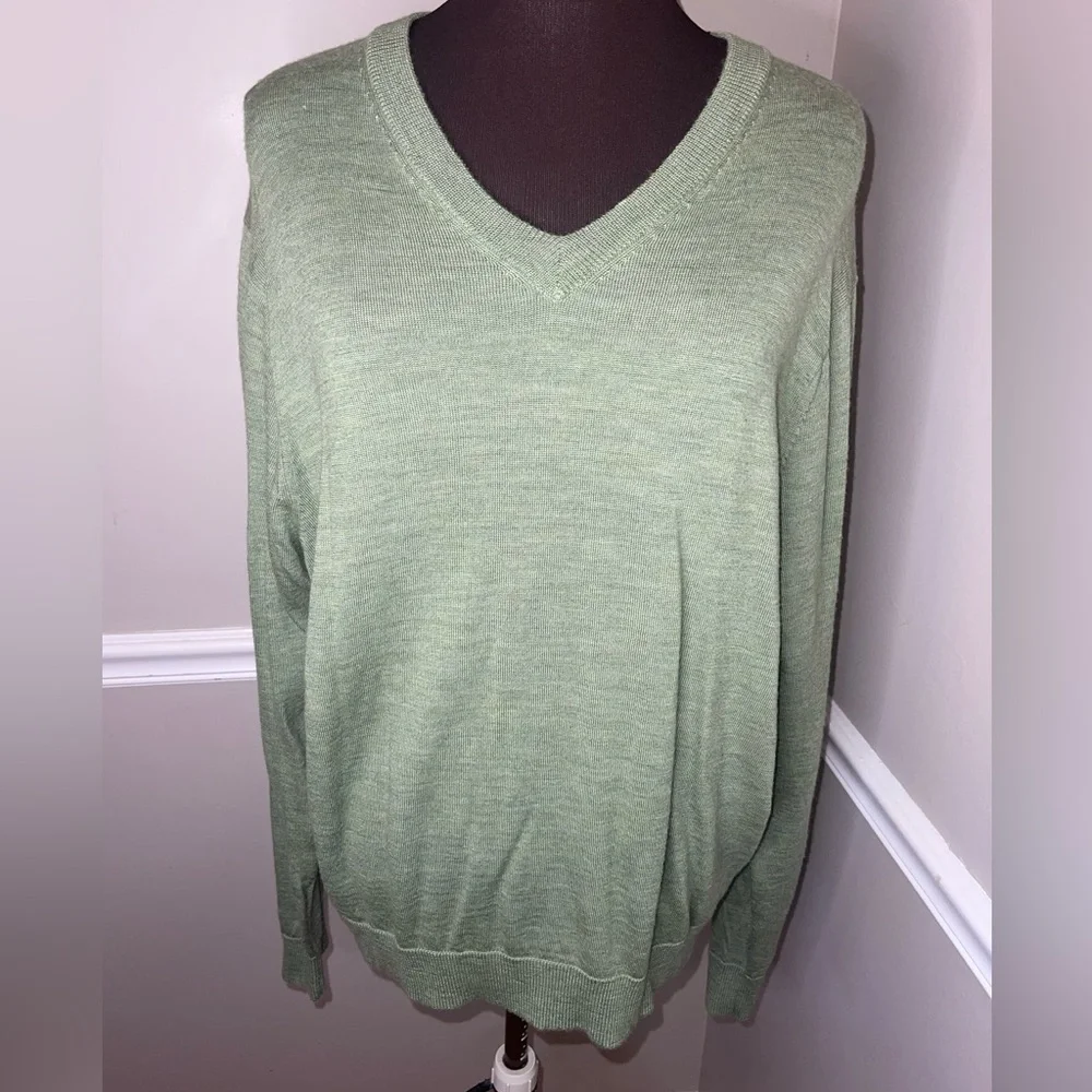 Gap Merino‎ Wool Mens V Neck Green Sweater XL
